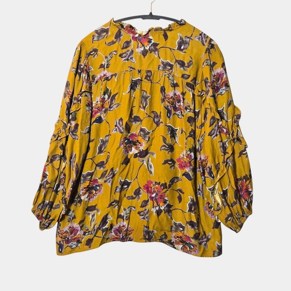 Johnny Was Ruffle Detail Floral Peasant Blouse Boho‎ Cottagecore Yellow XS